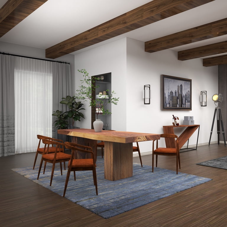 DecMode Modern Teak Wood Indoor Dining Chair with Leather Seat