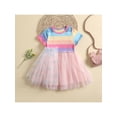 thumbnail image 2 of hirigin Toddler Girls Summer Dress, Striped Mesh Patchwork Round Neck Short Sleeve One-Piece for Kids, 18 Months to 6 Years, 2 of 9