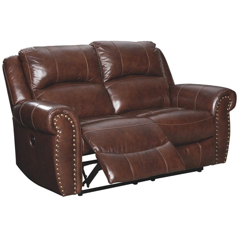 Ashley Furniture Bingen Leather Power Reclining Loveseat with Nailhead Trim