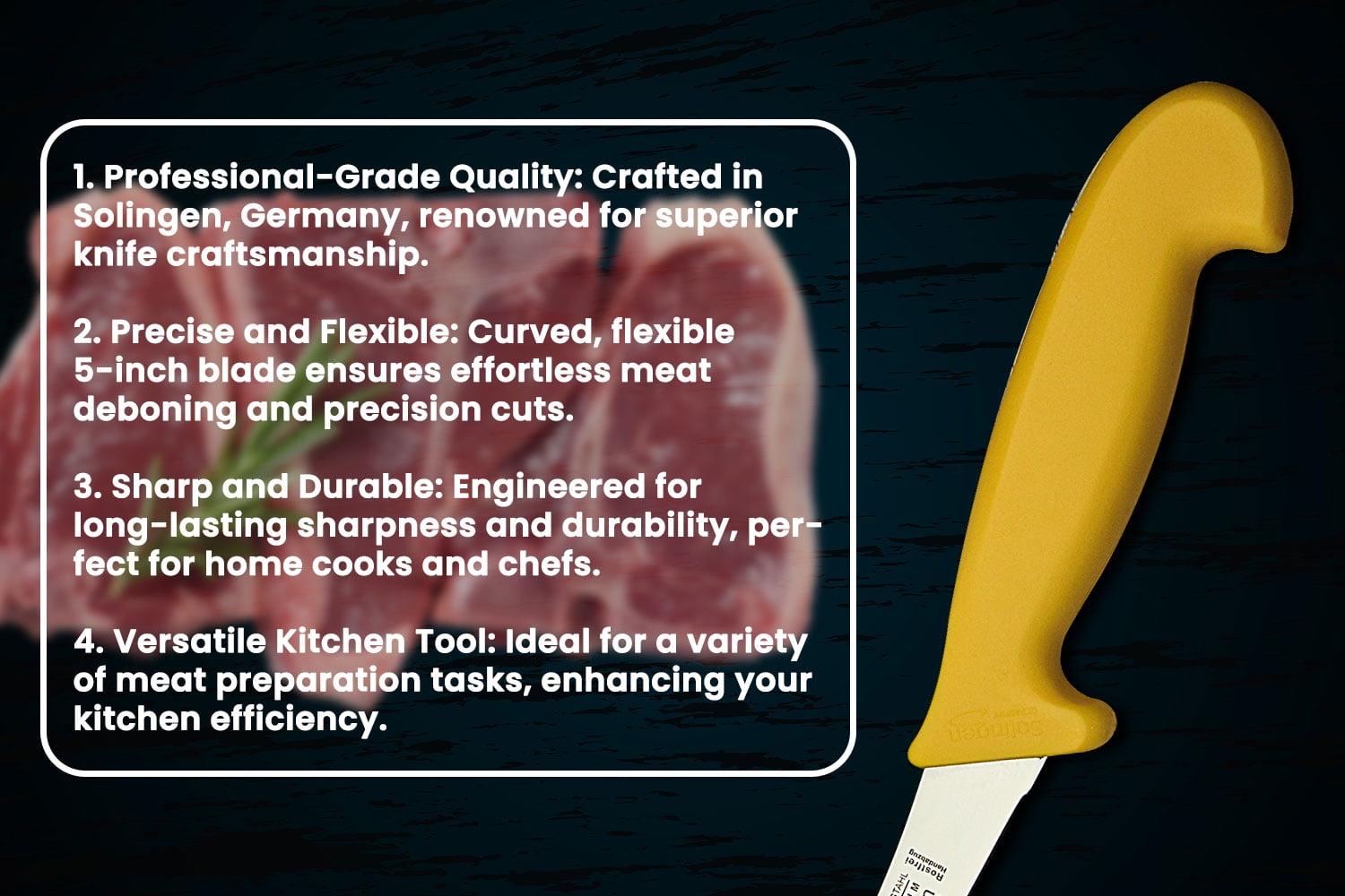 SMI Curved Boning Knife - 5" Sharp Stainless Steel Blade for Meat Processing & Deboning