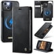 thumbnail image 1 of CaseMe Cartera for iPhone 13 Compatible con Magsafe, 2 en 1 de Piel Sintética [Bloqueo RFID] Soporte para Tarjeta con Tapa a Prueba de Golpes Cubierta Magnética Desmontable for iPhone 13 6.1", Negro, 1 of 10