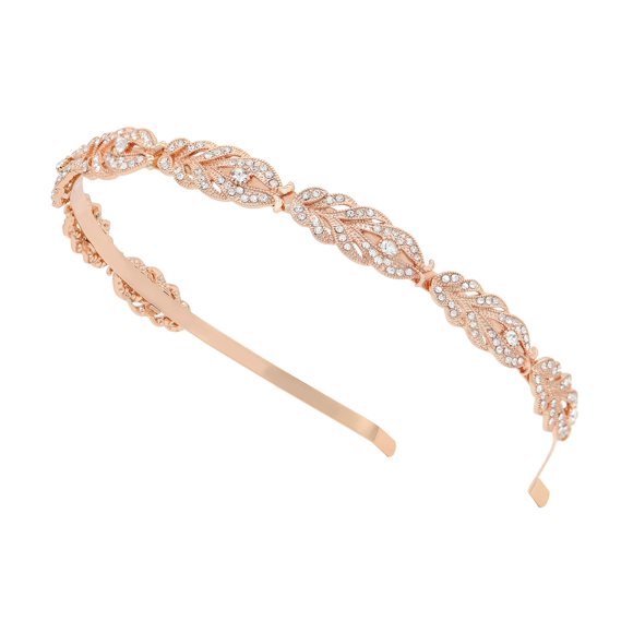 Oriamour Rose Design Rhinestone Crystal Wedding Diadema Tocados de novia Diadema nupcial de diseño simple (oro rosa)