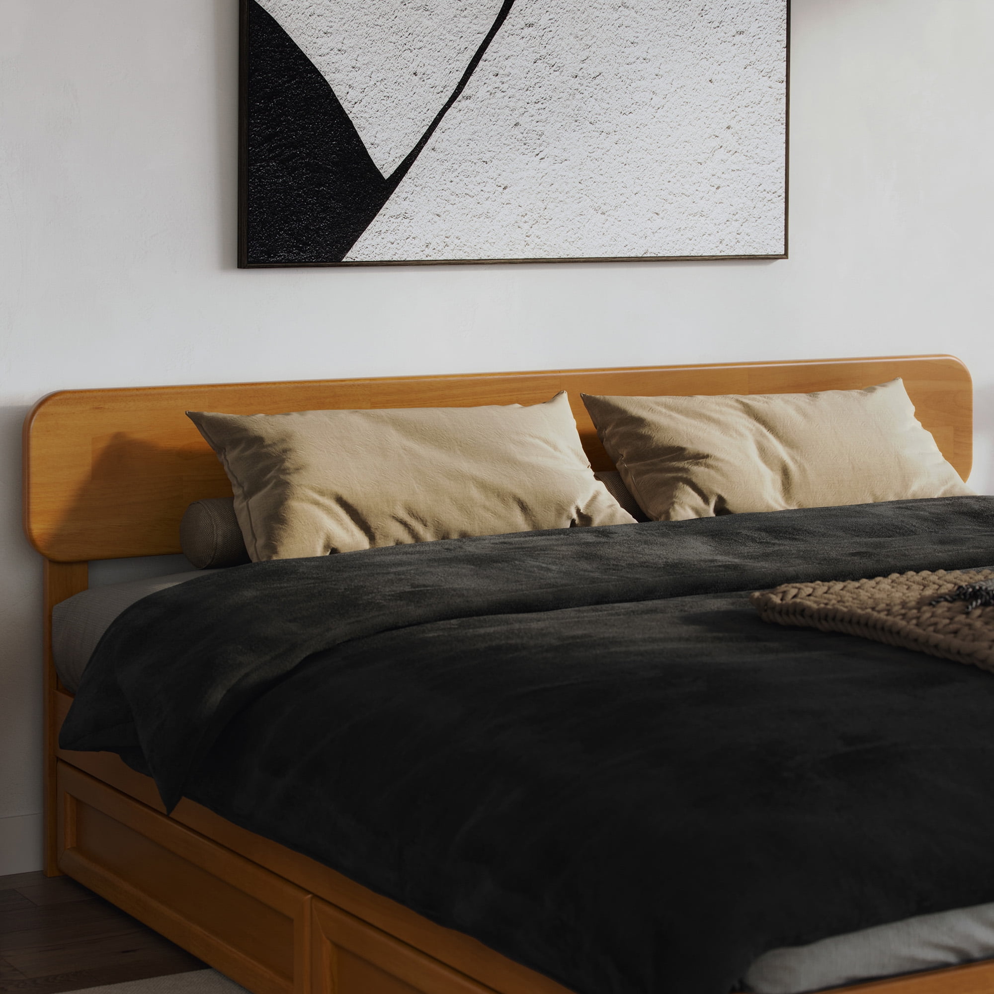 AFI Capri King Wood Platform Bed with Panel Footboard and Storage Drawers, Light Toffee