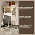 thumbnail image 4 of LeisureMod Bar Stool Upholstered in Leather with Powder-Coated Stainless Steel White Base and Curved Wicker Back Design for Modern Home, Dining Room, Kitchen Ervilla Collection in White, 4 of 12