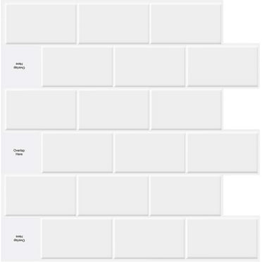STICKGOO 10-Sheet Peel and Stick Subway Tile Backsplash, 12.6"x 12" White Vinyl 3D Wall Panels