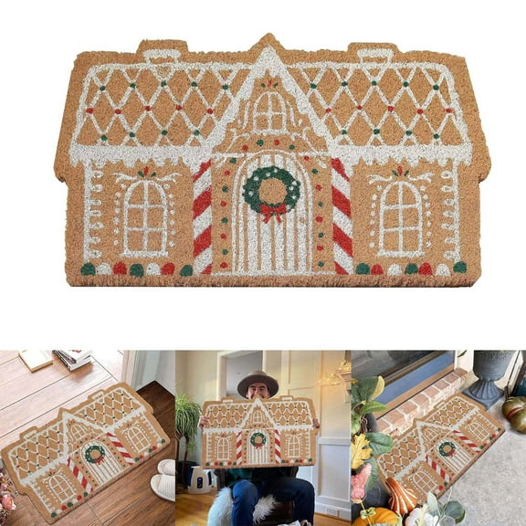 Christmas Gingerbread Door Mat, Gingerbread House Welcome Door Mat for Front Door Gingerbread Area Rug, Xmas Decorations for Home Entrance