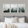 thumbnail image 2 of PixonSign Framed Canvas Print Wall Art Set - Foggy Pine Tree Forest Misty Mountain Art - Set of 3 Nature Wilderness Landscape Artwork Illustrations Wall Décor - 12"x16"x3 Panels White, 2 of 5