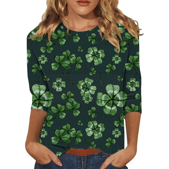WTXUE St Patricks Day T Shirt Women 3/4 Sleeve Shirts Crewneck Tops Irish Long Sleeve Work Tops Oversized Tshirts Breathable Work Tops Work Blouses Lightweight Summer Tops Funny Shirts Hot Pink L