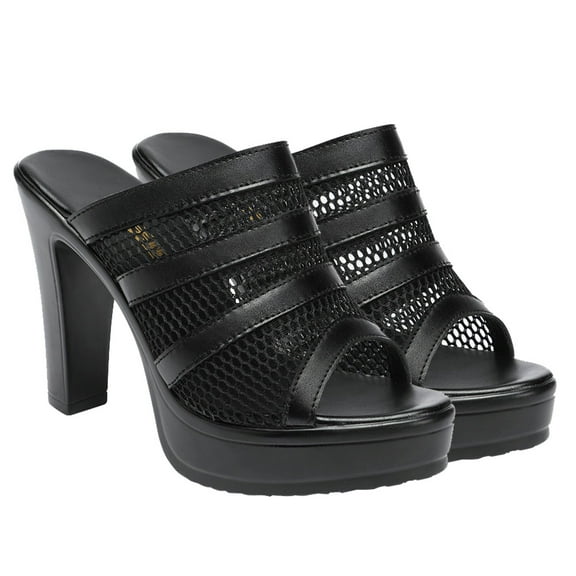 EXHUMKY Women's Black High Heel Slippers Comfortable Shoes Size 7.5 Stylish Footwear for Everyday Wear