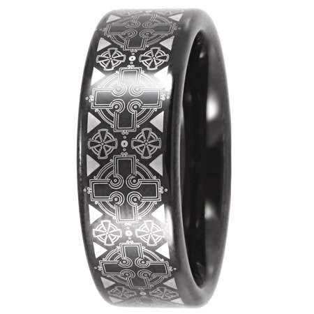 Men's Celtic Cross Pattern Ring in Black Tungsten