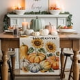 thumbnail image 2 of Fall Table Runner Thanksgiving Harvest Pumpkin Table Runners Maple Leaves Sunflower Linen Welcome Cotton Linen Dresser Scarf Kitchen Dining Table Decor for Fall Holiday Party Decor 13x90 Inch, 2 of 9