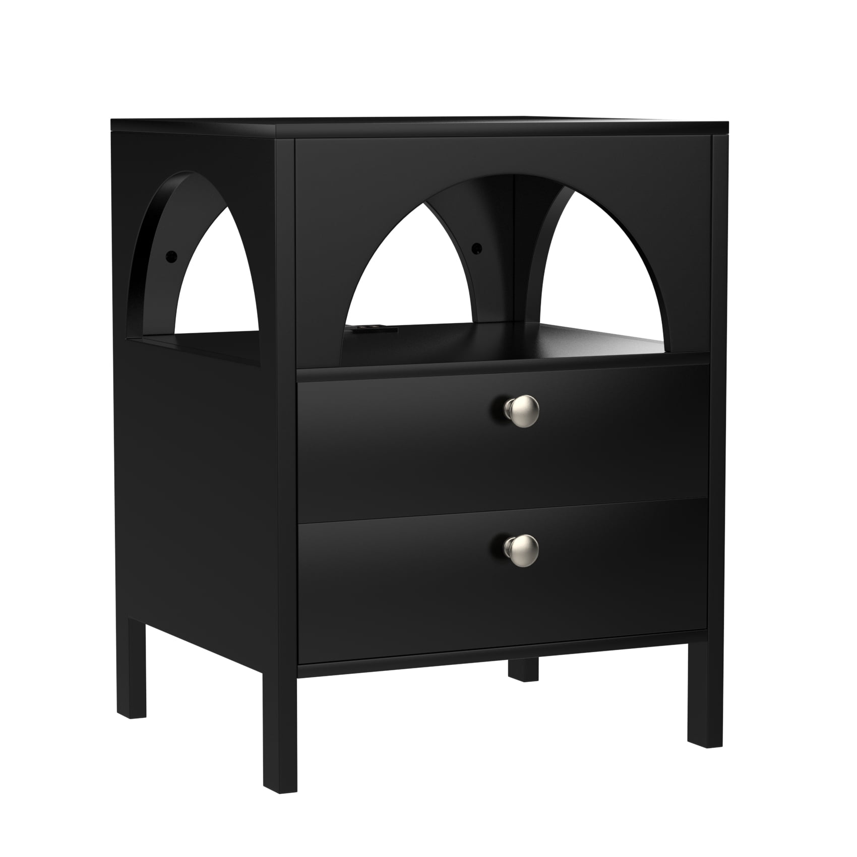 Semiocthome Modern Nightstand with Charging Station 2 Drawer,Bedside Table with USB Port,Black,Adult