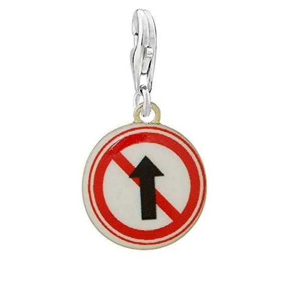 Traffic Sign No Entry Straight Ahead Clip on Pendant Charm for Bracelet or Necklace