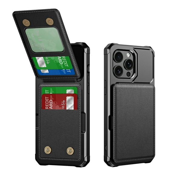 Allytechgroup for Apple iPhone 16 Pro Wallet Case Cover, Slim Fit Shockproof Phone Case with Card Holder, Magnetic Closure Premium PU Leather and PC Material for Women Men, Black