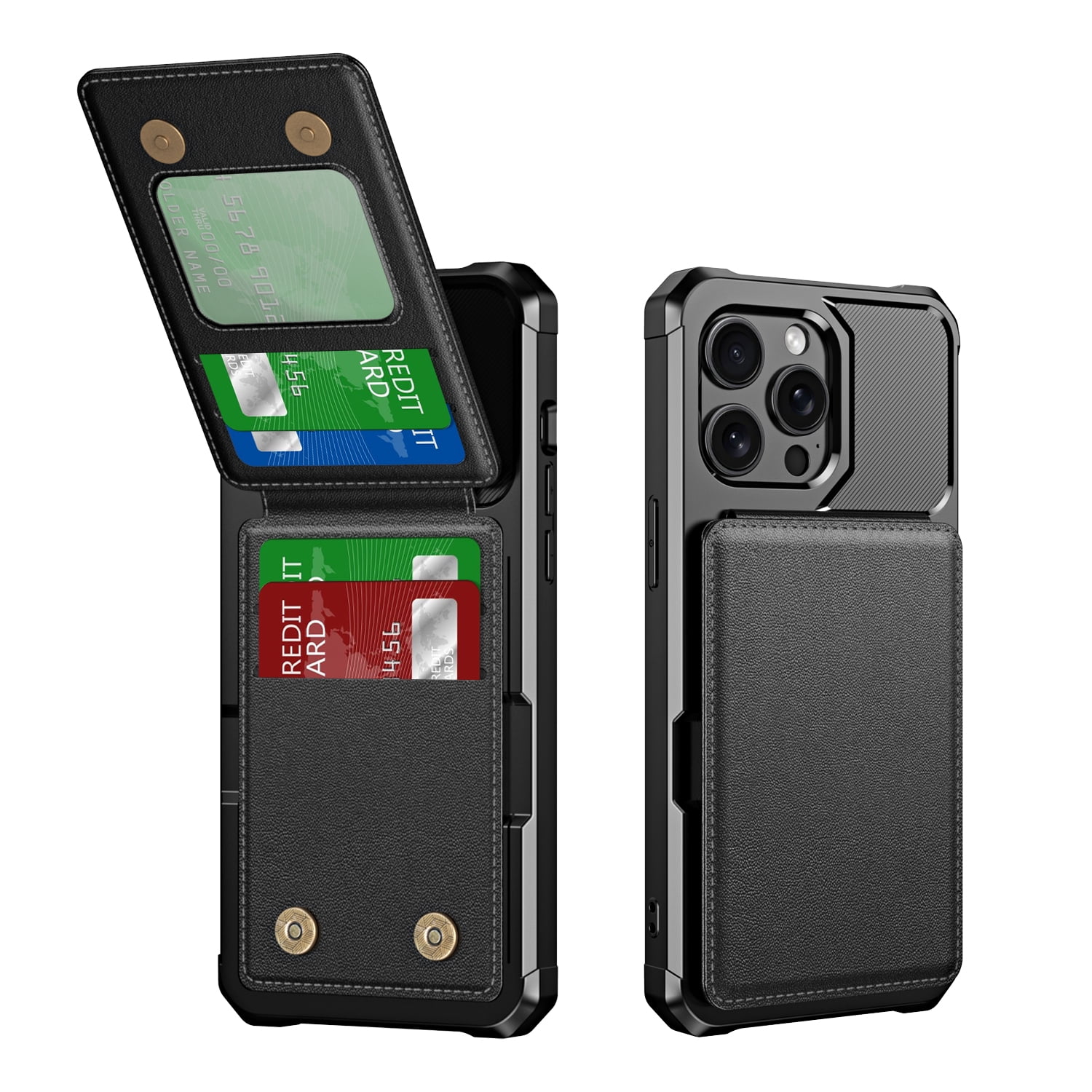 ShellTech for iPhone 16 Wallet Case with 4 Credit Card Holder Shockproof Anti Drop PU Leather RFID Blocking Cover Double Magnetic Clasp Purse Flip Kickstand for Women Men,Black
