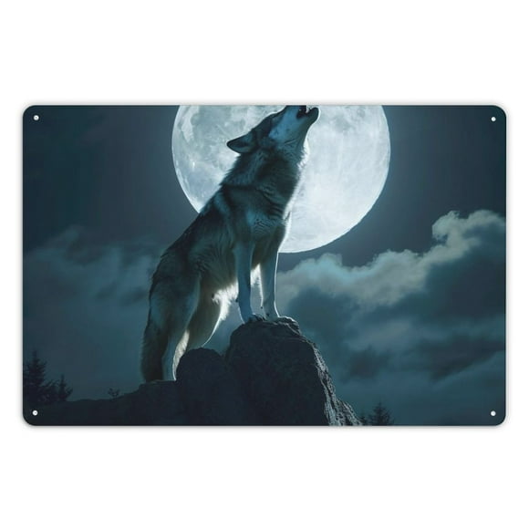 Wall Art Poster Home Decor Funny Retro Metal Tin Sign 12*8in Metal Tin Signs The Hungry Appearance of the Wolf Searching for Food, Fierce Hunter 12x8in