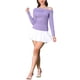 thumbnail image 2 of Blusas de manga larga sin hombros para mujeres, camisetas arrugadas casuales, L púrpura, 2 of 6