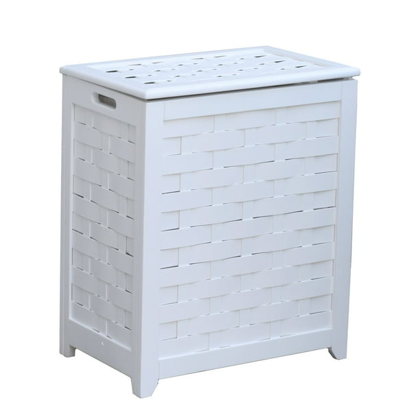 Oceanstar White Finished Rectangular Veneer Laundry Wood Hamper with