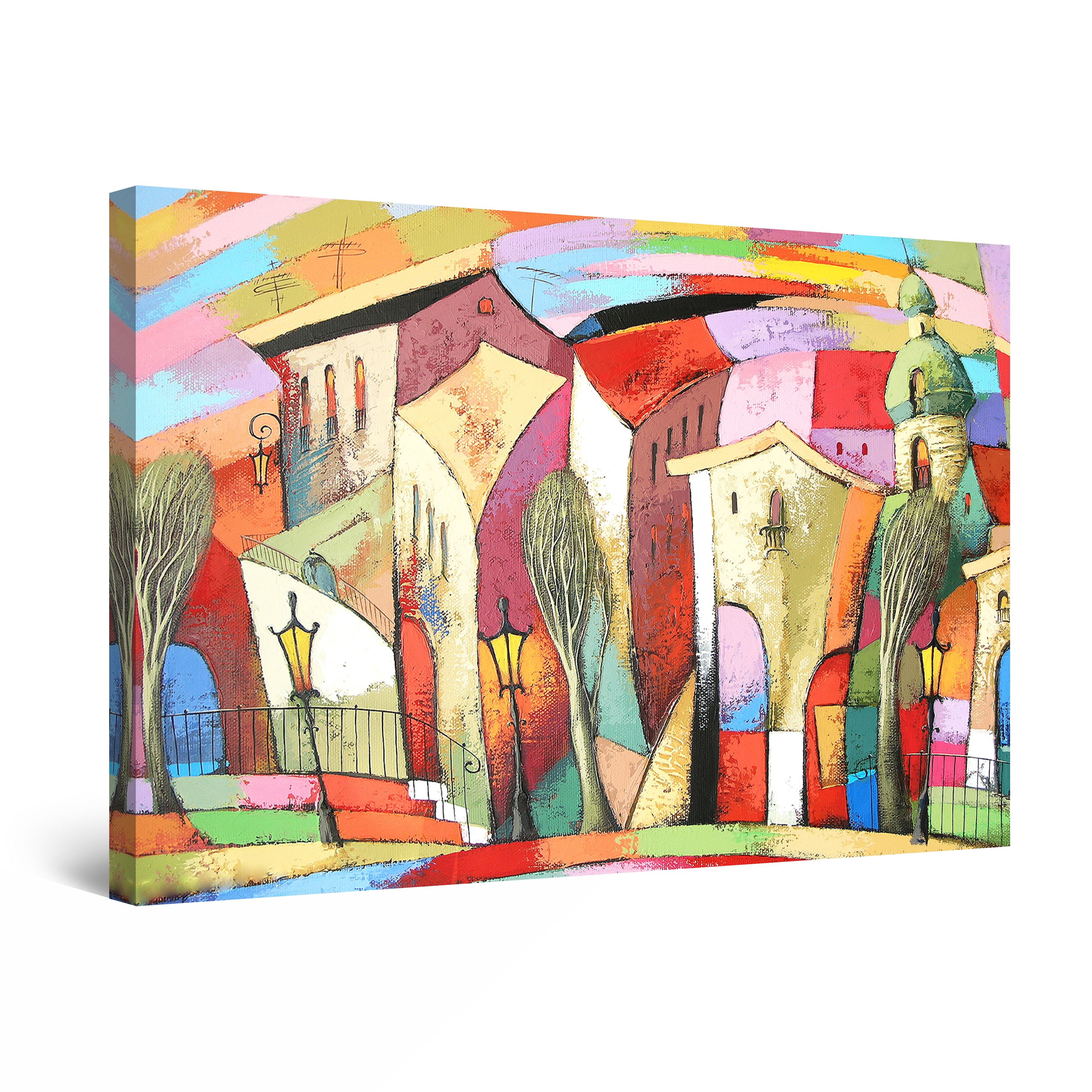 Startonight Canvas Wall Art Abstract - Gekleurd Landschap Bos Bomen Italië Schilderij - Groot Ingelijst 80 CM X 120 CM
