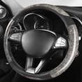thumbnail image 3 of Peach Wood Grain Leather Steering Wheel Cover Four Seasons Universal Sport Style Anti-Slip 15 Inch Comfortable Grip, Gray, 3 of 7
