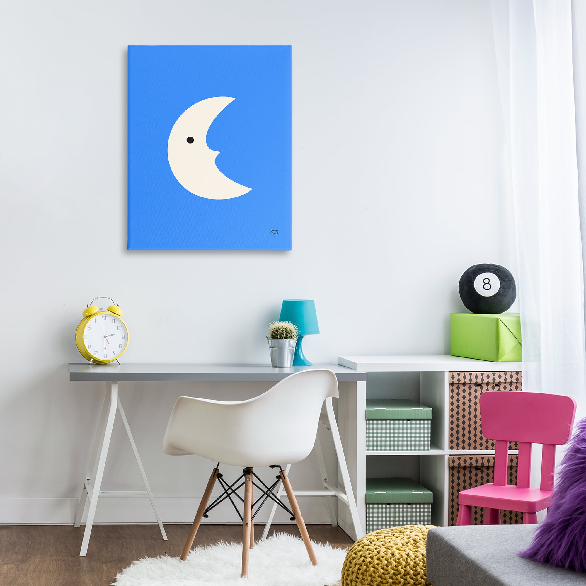 Stupell Industries Blue Crescent Moon Face Landscape & Nature Painting Wrapped Canvas Art Print Wall Art, 30 x 40