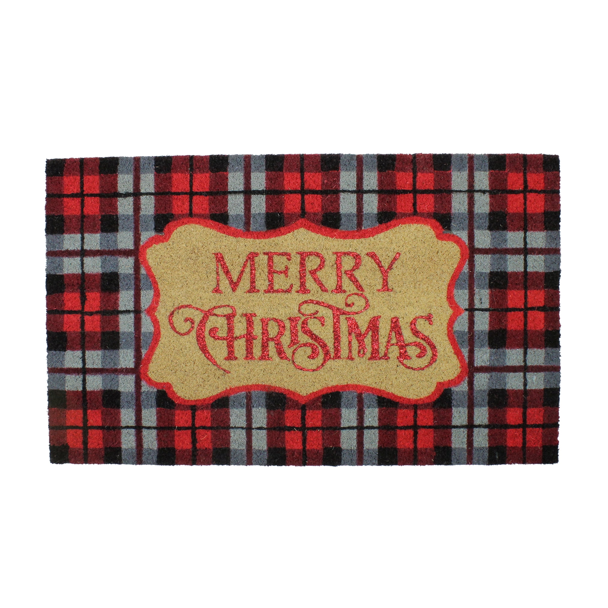Red and Black Plaid "Merry Christmas" Doormat 30" x 18"