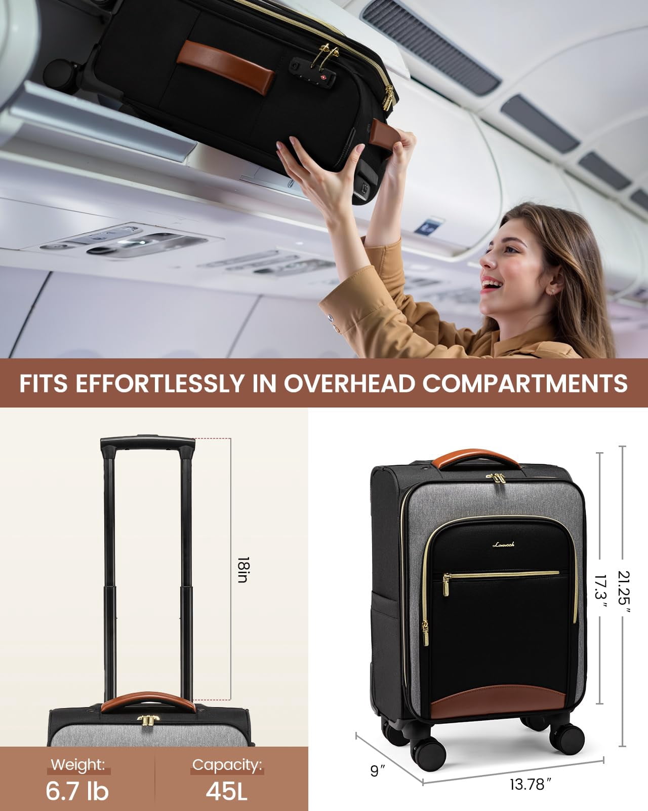 LOVEVOOK Carry On Luggage 22x14x9 Airline Approved, 20 Inch Soft side Suitcases with Wheels, Lightweight Spinner Carry on Suitcase with TSA Lock, Water-Resistant Large Capacity Luggage for Travel