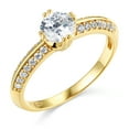 thumbnail image 2 of Wellingsale Ladies Solid 14k Yellow Gold Polished CZ Cubic Zirconia Round Cut Engagement Ring with Side Stones - Size 4, 2 of 6