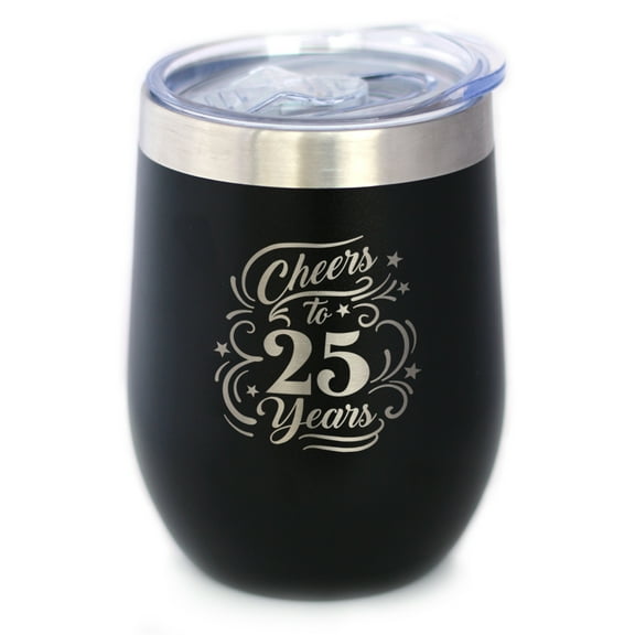 Bevvee Insulated Wine Tumbler 12 oz Cheers 25 Years 25th Anniversary Gifts Tumblers