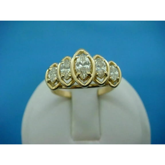 Hitanshu Jewels 3Ct Marquise Cut Cubic Zirconia 14K Yellow Gold Plated 5 Stone Wedding Ring