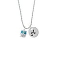 thumbnail image 2 of Delight Jewelry Silvertone Owl with Hot Blue & Lime Green Crystal Eyes Silvertone Script Initial Disc - A - Charm Necklace, 20"+3", 2 of 4