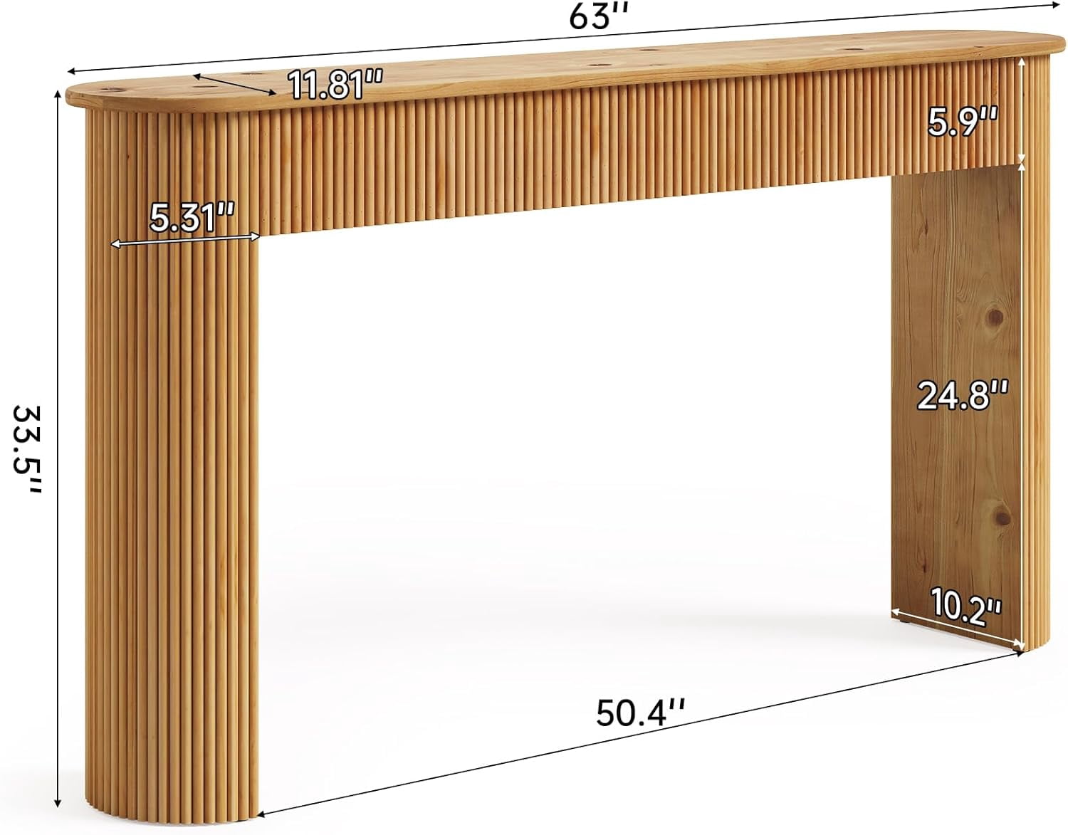 63" Long Solid Wood Entryway Table, Retro Console Table