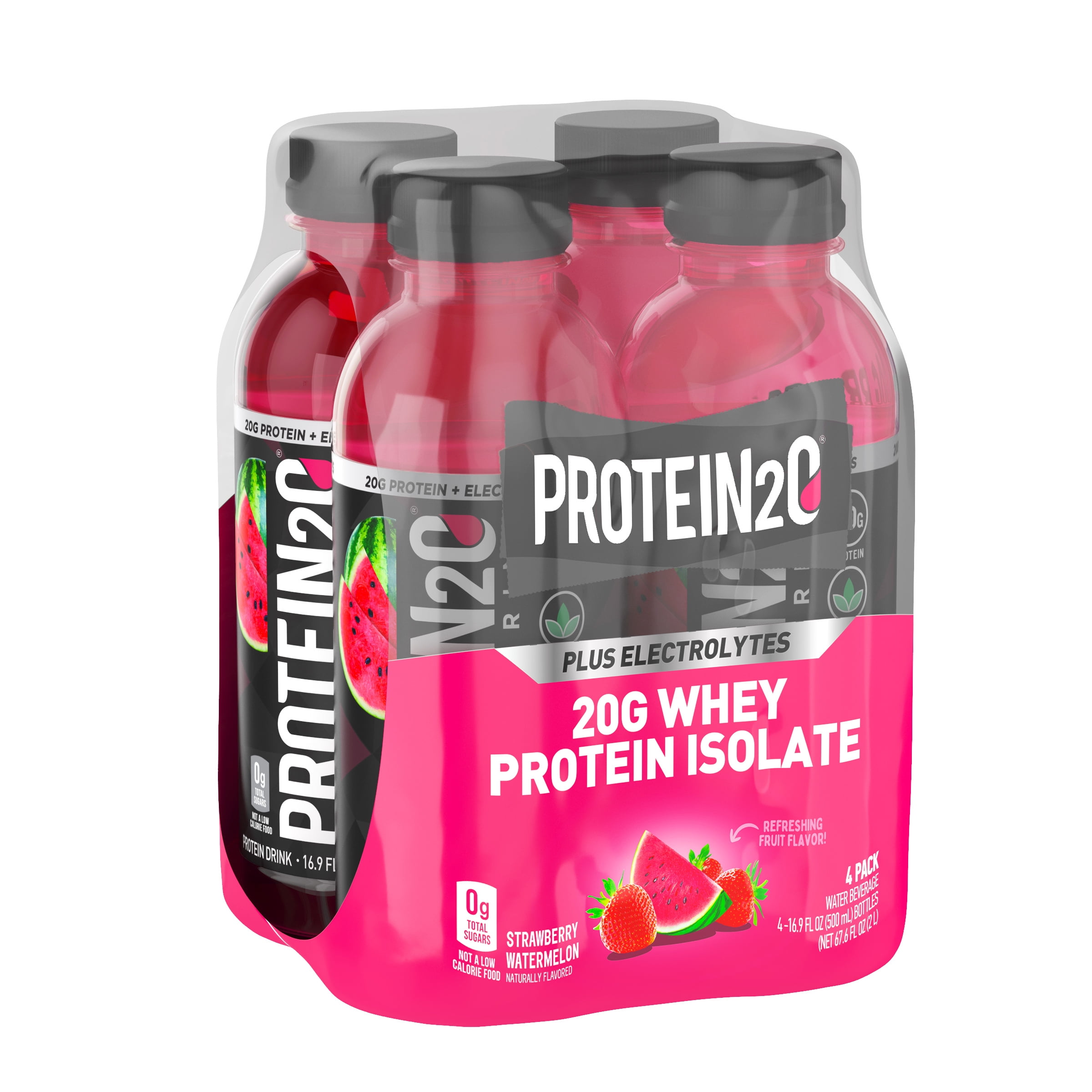 Protein2o 20g Whey Protein Infused Water Plus Electrolytes, Strawberry Watermelon, 16.9 fl Oz (Pack of 4)