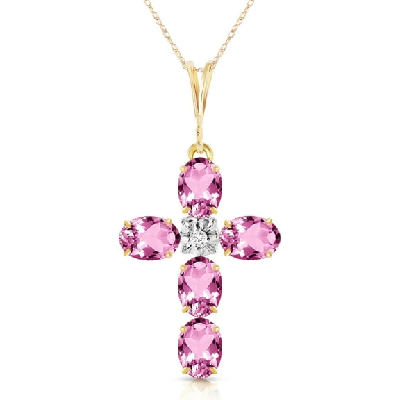 Galaxy Gold 14k Yellow Gold 18" Necklace with Pink Topaz Cross Pendant