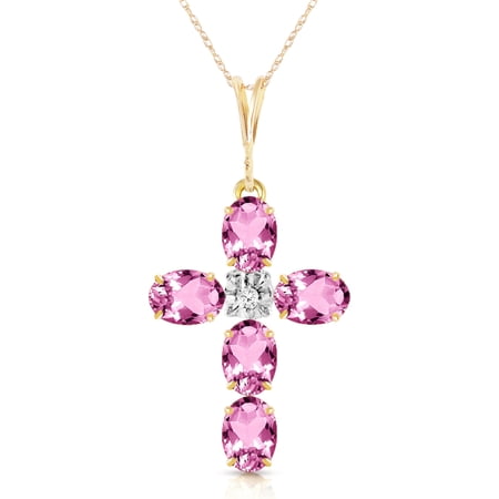 Galaxy Gold 14K Solid Gold Natural Pink Topaz Cross Pendant Necklace for Women - Yellow Gold Fine Jewelry