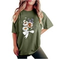 thumbnail image 2 of LEBONYARD Crew Neck T Shirts for Women,Women's Fashion Summer Round Neck Drop Sleeves Leisure Short Sleeve Flower Printing Tops Army Green XL, 2 of 6