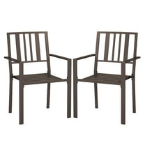 Metal Patio Dining Chairs Set of 2, Dark Brown Slatted Outdoor Chairs