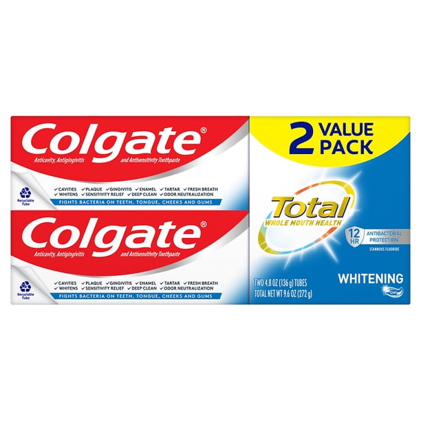 Pasta de dientes Colgate Total Whitening Gel 140 ml (paquete de 2)
