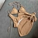 thumbnail image 4 of Traje de baño para mujer, bikini de color liso sin espalda con cordón y tirantes divididos, conjunto de tres piezas, trajes de baño para mujer, 4 of 5