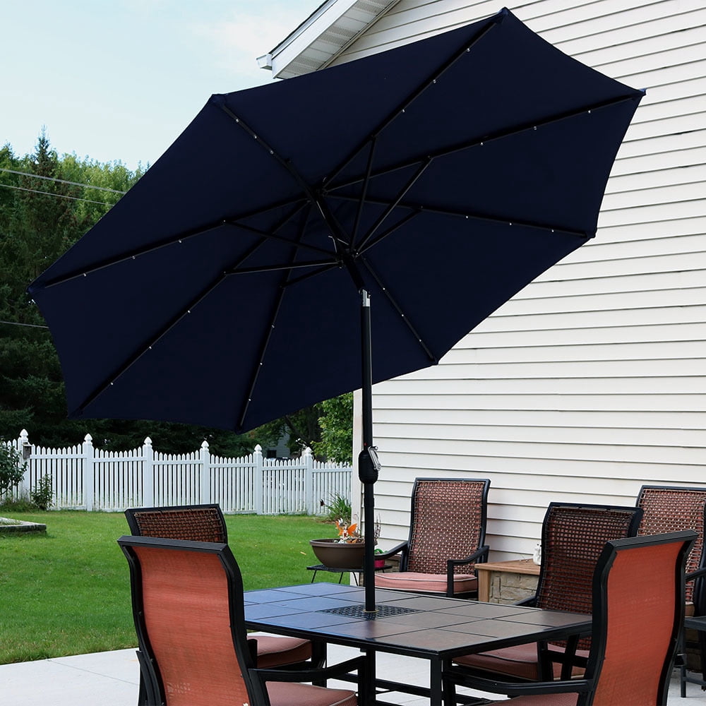 Sunnydaze Solar Outdoor Patio Umbrella With Led Lights Tilt Crank Aluminum 9 Foot Navy Blue Walmart Com Walmart Com