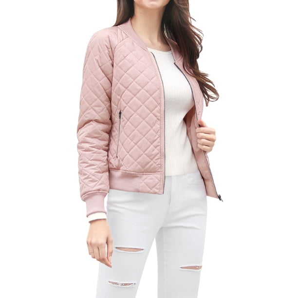 Chaqueta bomber acolchada con cremallera y mangas largas raglán para mujer con bolsillos Rosa XL