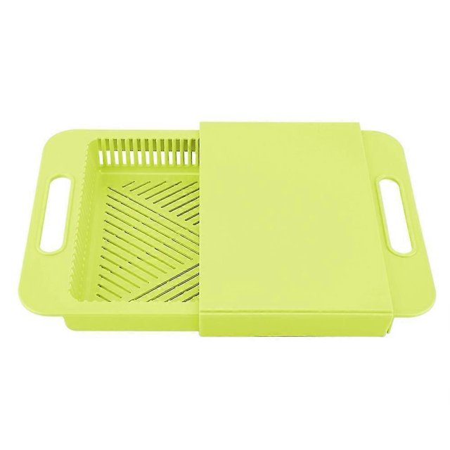 Retractable Plastic Cutting Chopping Board with Vegetable Drain Basket for Kitchen Olive Green s
