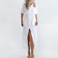 thumbnail image 6 of YYDGH Long Sleeve Button Down Shirt for Womens Casual Maxi Dress Side Split Long Kimonos Cardigans Swimsuit Fall Cover Ups Shirt Dress White S, 6 of 8