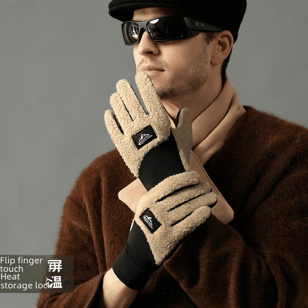 Guantes de invierno para hombre para ciclismo al aire libre, forro polar grueso, a prueba de frío, con dedos abatibles, para montar con pantalla táctil, guantes cálidos a prueba de viento