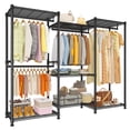thumbnail image 1 of Exenoray 3-Section Closet Organizer System with Hanging Rod & 7 Wire Shelves, Heavy Duty Metal Wardrobe Rack, 900 lbs Capacity, 68.9" W x 15.7" D x 76.7" H, Black, 1 of 8