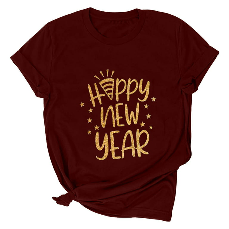 Tee New 2023 Year Shirts Years New Short Neck Eve Sleeve Supplies T-Shirt Round Party Happy 2023