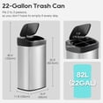 thumbnail image 2 of 22 Gallon Automatic Trash Can, Stainless Steel Garbage Can with Soft Close Lid , Motion Sensor Hands Free Garbage Bin for Kitchen, Living Room, Office, Silver, 2 of 7