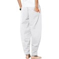 thumbnail image 3 of SURJDE Men Linen Harem Pant Stretchy Waist Drawstring Loose Fit Beach Trousers, 3 of 7