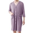 thumbnail image 3 of Men's Viscose Rayon Cardigan-Style Pajama Robe with V-Neck and Pockets, 3 of 5