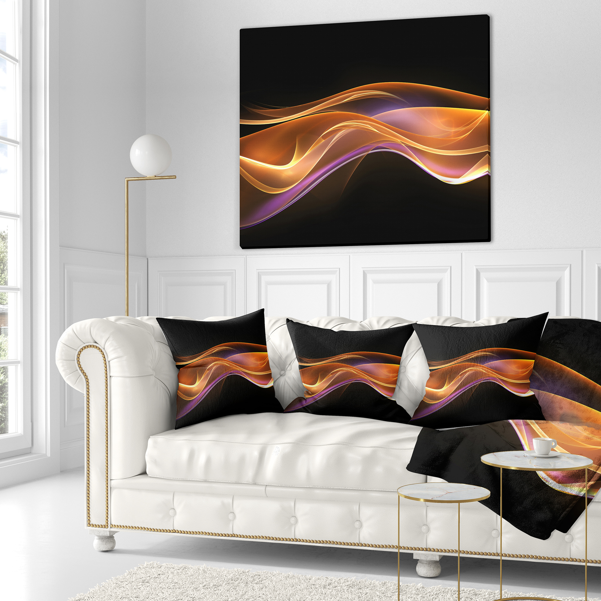 Designart 3D Gold Pink Wave Design - Abstract Throw Pillow - 16x16